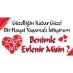 Evlilik Teklifi Afişi Evlenme Teklifi Pankart (150cmx100cm) Kişiye Özel 1.Kalite